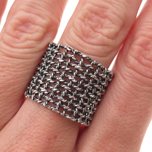 925 Sterling Silver Vintage Modernist Cage Oxidized Ring Size 8.5