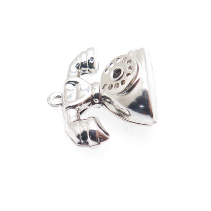 925 Sterling Silver Vintage Rotary Dial Retro Phone 3D Hollow Charm Pendant