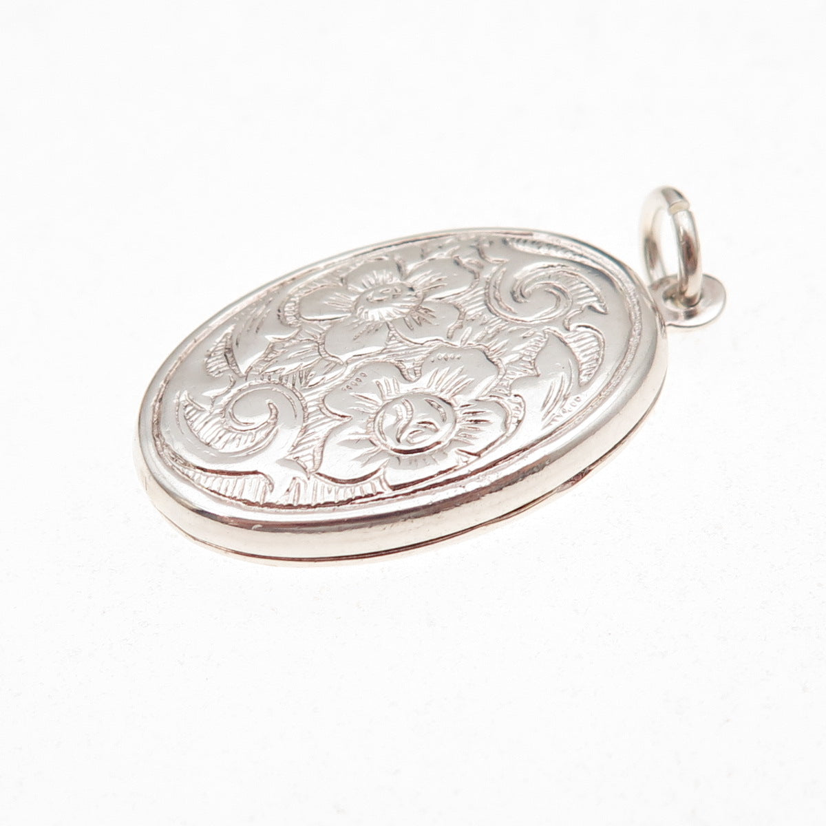 925 Sterling Silver Vintage Engraved Floral Locket Charm Pendant