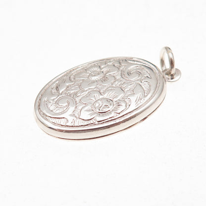 925 Sterling Silver Vintage Engraved Floral Locket Charm Pendant