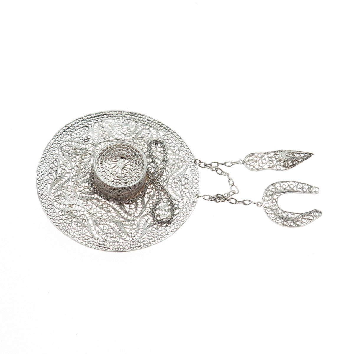 925 Sterling Silver Antique Art Deco Ladies Hat Filigree Pin Brooch
