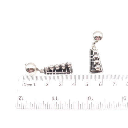 925 Sterling Silver Vintage Modernist Beaded Oxidized Dangle Earrings