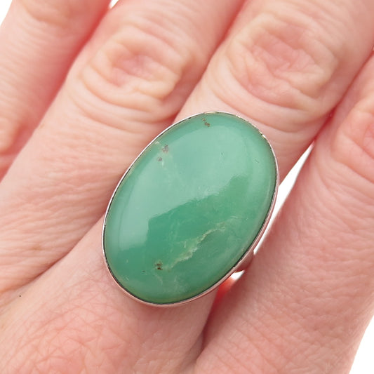 925 Sterling Silver Vintage Real Cabochon Chrysoprase Ring Size 7.5