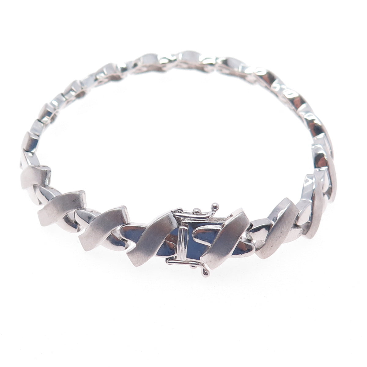 925 Sterling Silver X Shape Link Bracelet 6.5"