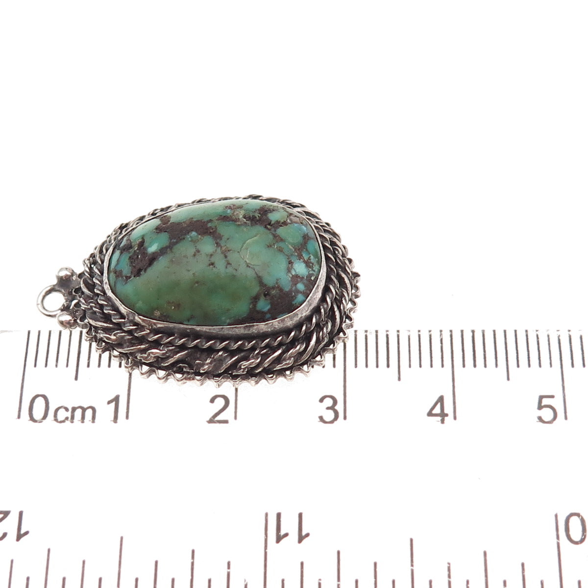 935 Silver Antique Art Deco Israel Real Turquoise Oxidized Charm Pendant