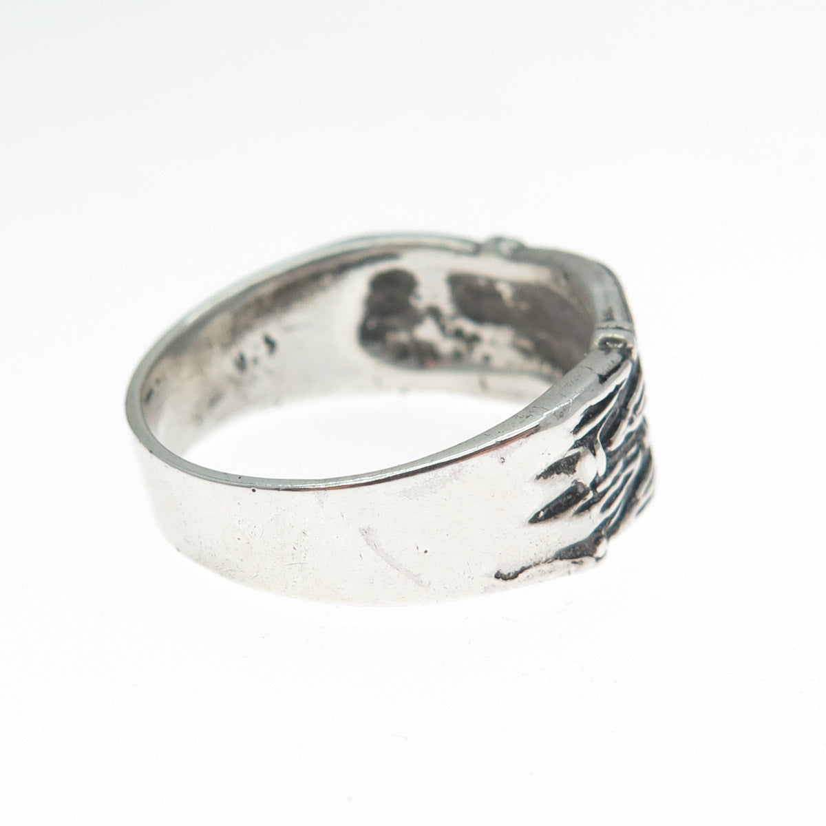 925 Sterling Silver Vintage Rattan Oxidized Ring Size 8.25