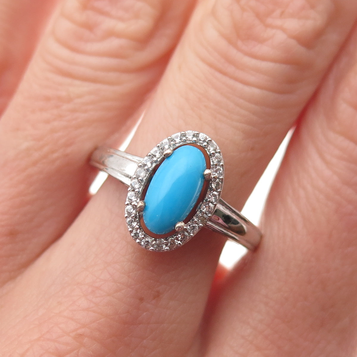 Chuck Clemency 925 Sterling Silver Real Turquoise & White Topaz Ring Size 8