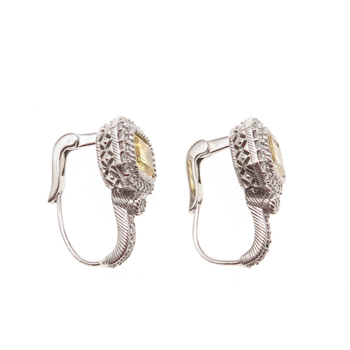 Judith Ripka 925 Sterling Silver Canary & White C Z Earrings