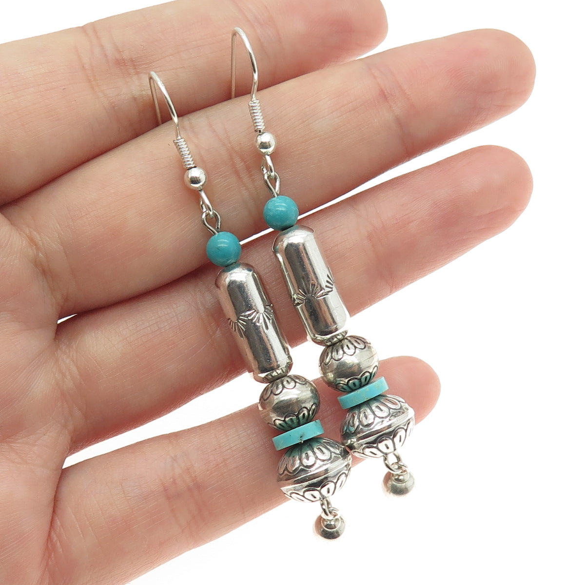 Old Pawn 925 Sterling Silver Southwestern Bisbee Turquoise Navajo Pearl Earrings