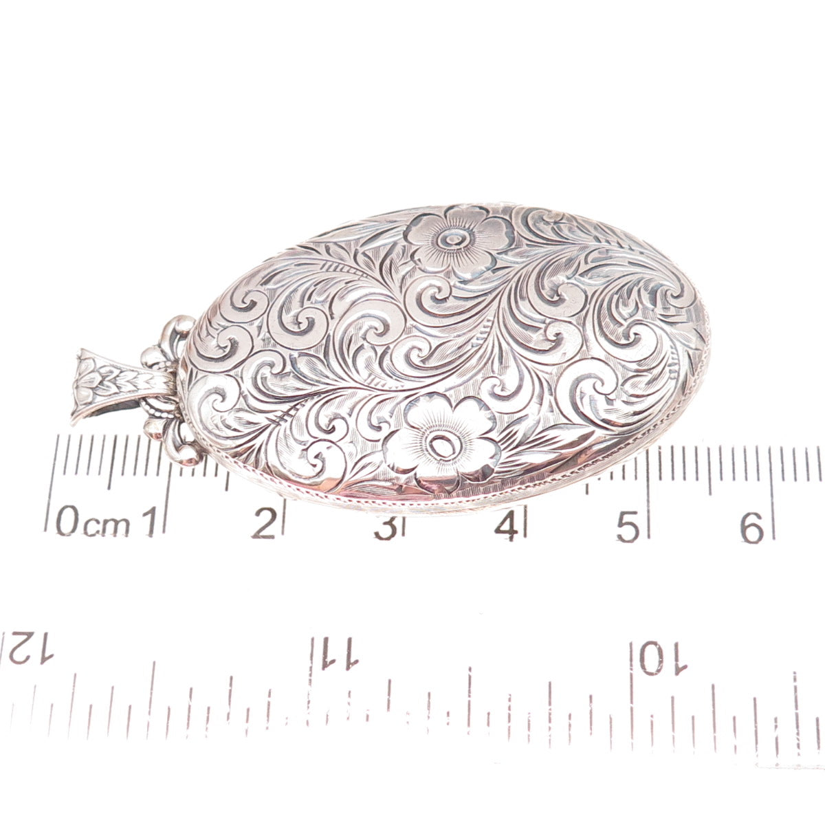 925 Sterling Silver Antique Art Deco Engraved Monogram Floral Locket Pendant