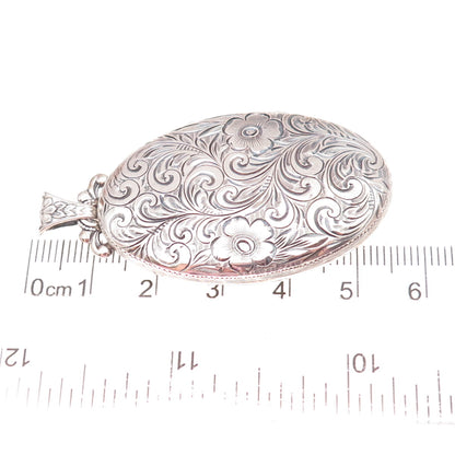 925 Sterling Silver Antique Art Deco Engraved Monogram Floral Locket Pendant