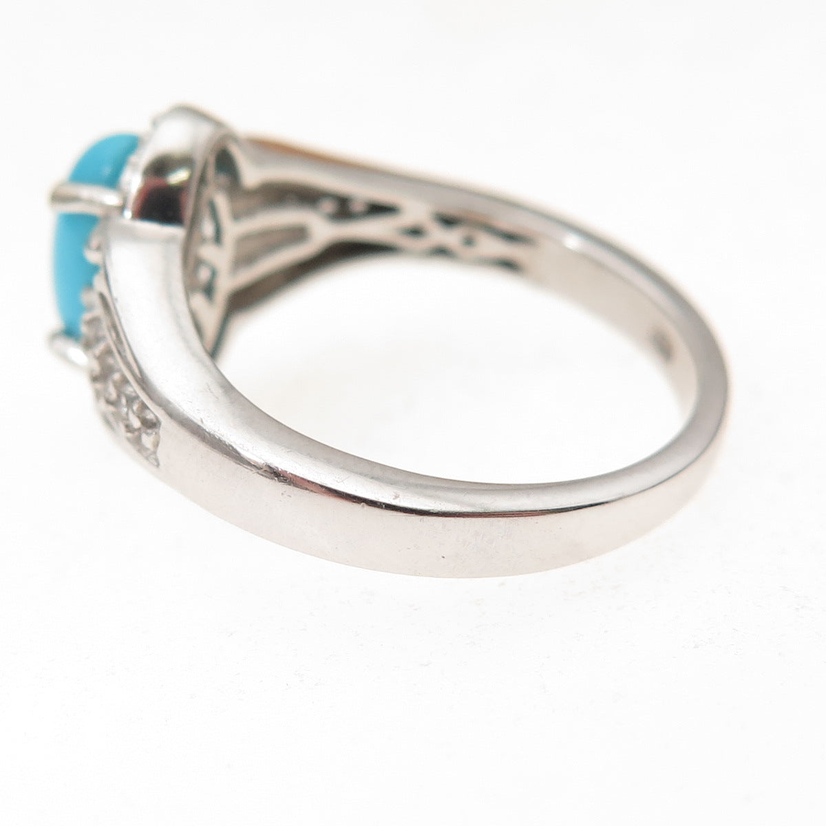 Chuck Clemency 925 Sterling Silver Real Turquoise & White Topaz Ring Size 8
