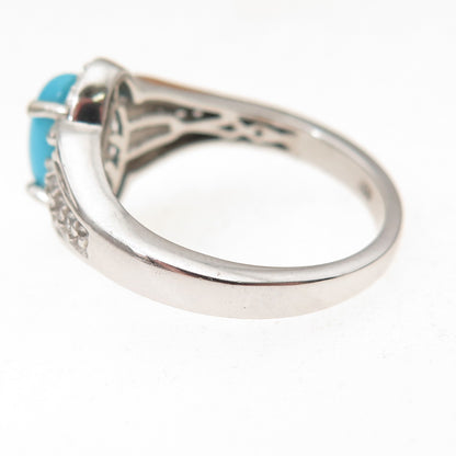 Chuck Clemency 925 Sterling Silver Real Turquoise & White Topaz Ring Size 8