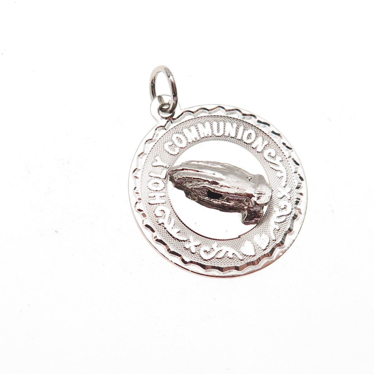925 Sterling Silver Vintage Holy Communion Prayer Hands Charm Pendant