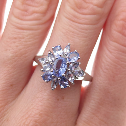 Chuck Clemency 925 Sterling Silver Real Tanzanite Floral Ring Size 9