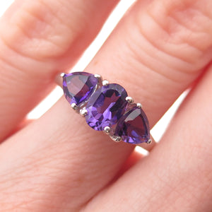 CHUCK CLEMENCY 925 Sterling Silver Real Oval & Triangle-Cut Amethyst Ring Size 6