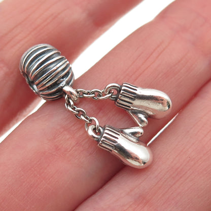 PANDORA 925 Sterling Silver Enamel Heart Winter Mittens Dangle Charm