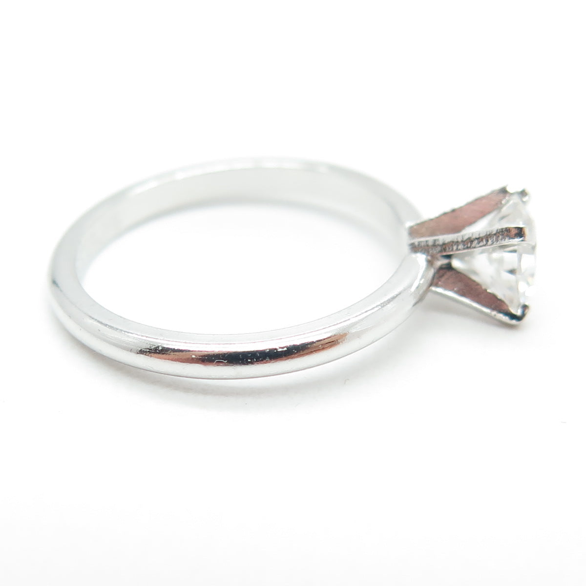 BATTIN & CO. 925 Sterling Silver Vintage Round-Cut C Z Engagement Ring Size 6