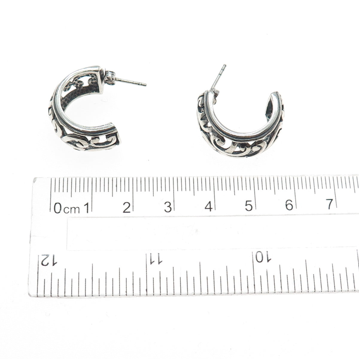 925 Sterling Silver Vintage Swirl Oxidized Hoop Earrings