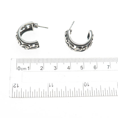 925 Sterling Silver Vintage Swirl Oxidized Hoop Earrings