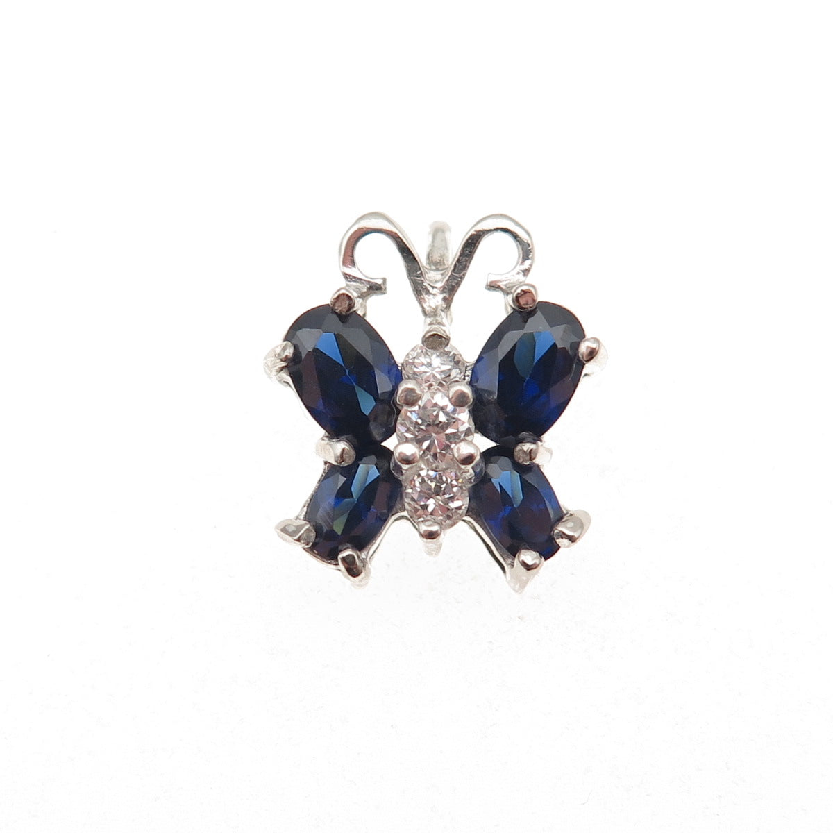 925 Sterling Silver Blue & White C Z Butterfly Mini Slide Charm Pendant