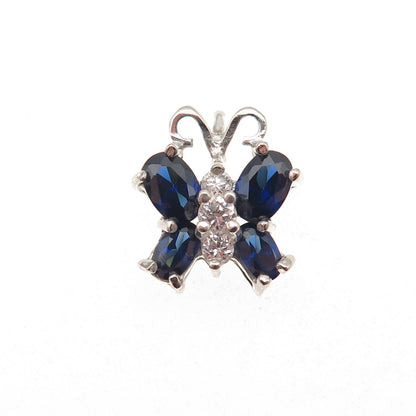 925 Sterling Silver Blue & White C Z Butterfly Mini Slide Charm Pendant