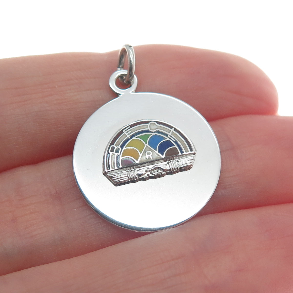 WELLS 925 Sterling Silver Vintage Enamel Masonic Youth Group Charm Pendant