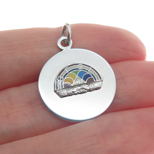 WELLS 925 Sterling Silver Vintage Enamel Masonic Youth Group Charm Pendant