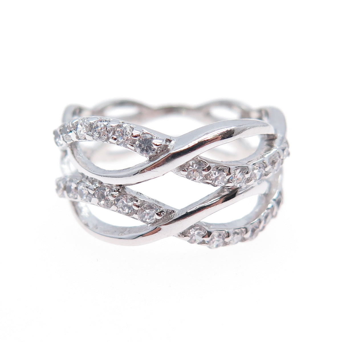 925 Sterling Silver Round-Cut C Z Infinity Link Ring Size 7