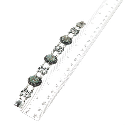 800 Silver Antique Egypt Roman Glass Ankh Link Oxidized Bracelet 6.25"