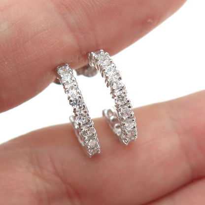 925 Sterling Silver Round-Cut C Z Hoop Earrings