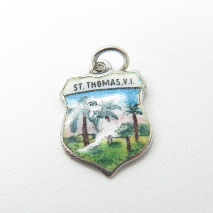 925 Sterling Silver Vintage Germany Enamel "St. Thomas V.I." Charm Pendant