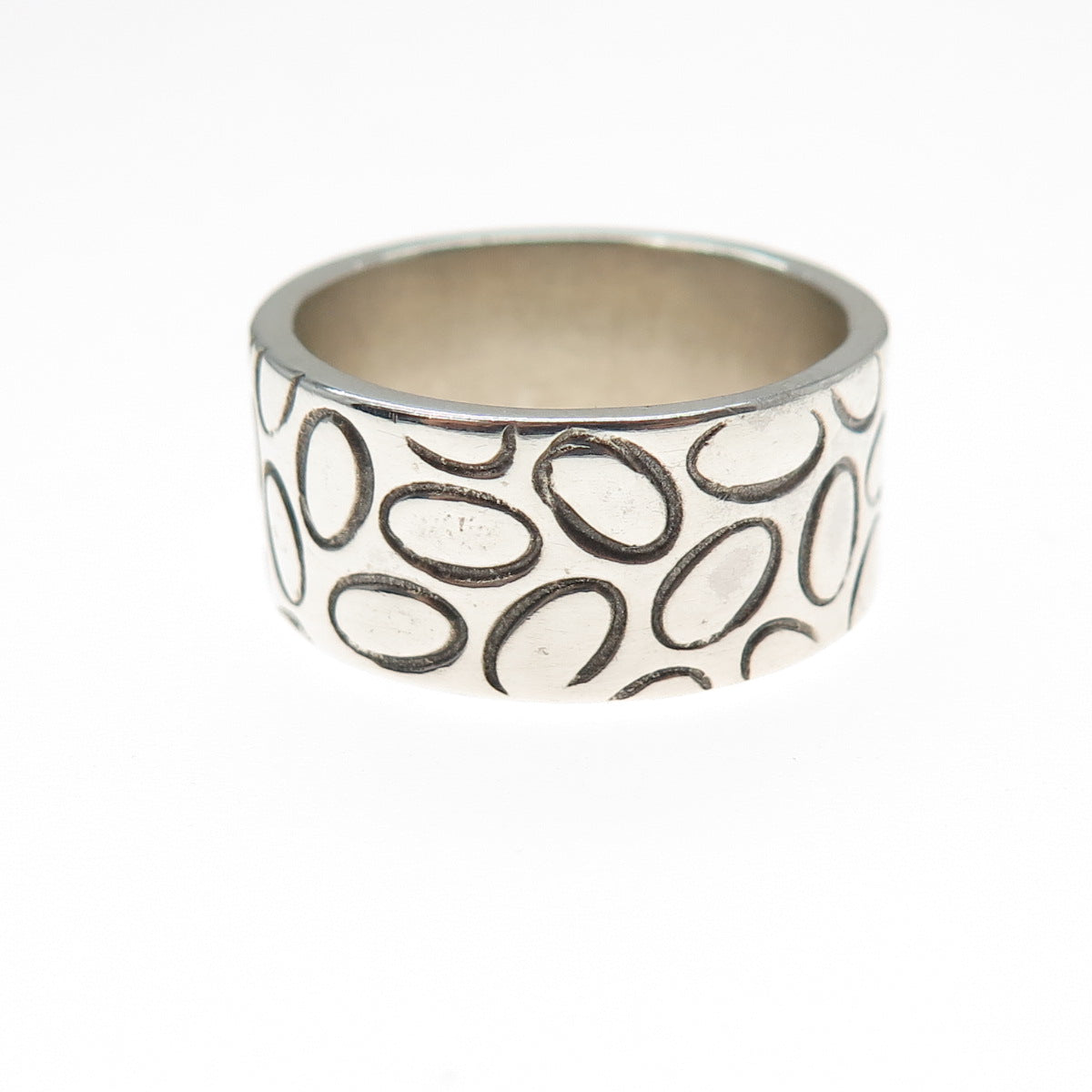 925 Sterling Silver Vintage Modernist Wide Band Ring Size 9