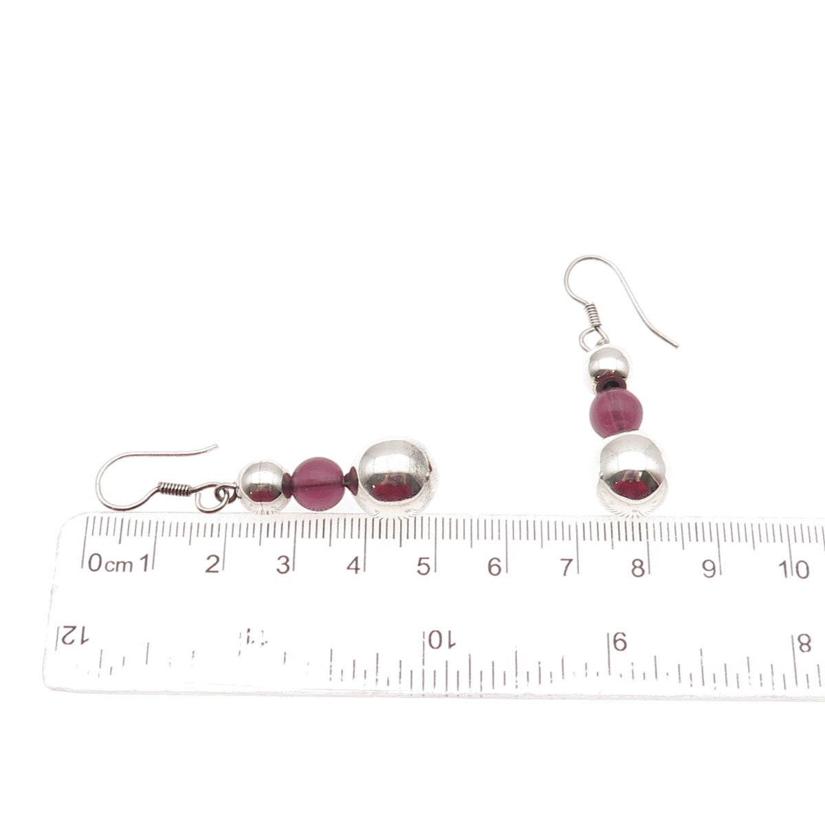 925 Sterling Silver Vintage Real Tourmaline Ball Beaded Dangle Earrings