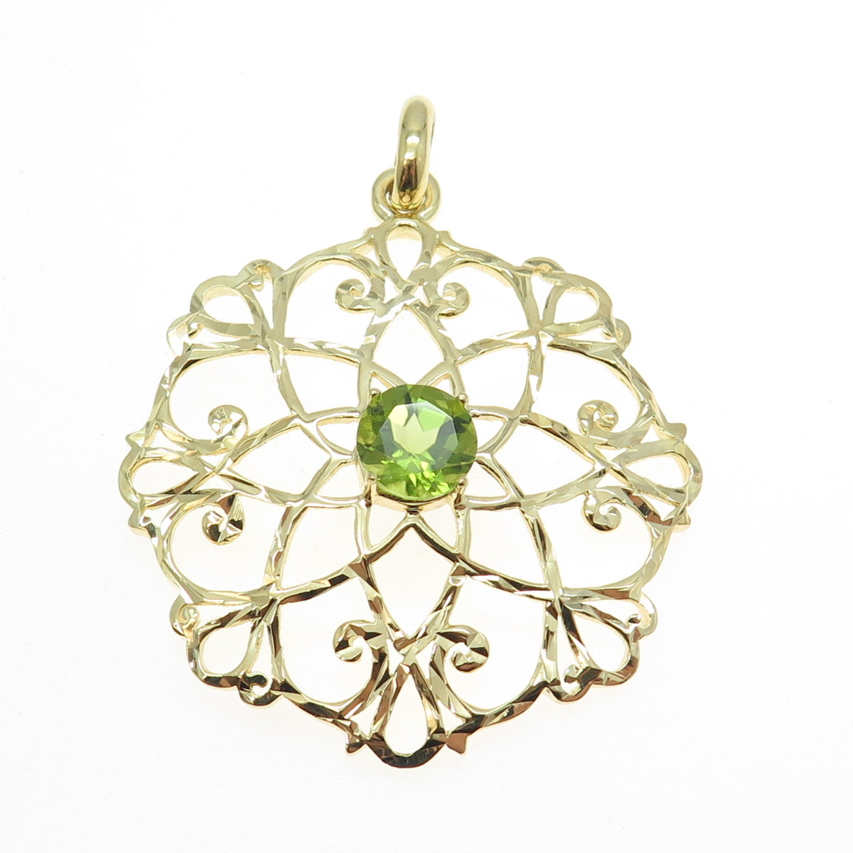 CHATEAU D'ARGENT 925 Sterling Silver Gold Plated Real Peridot Gem Ornate Pendant