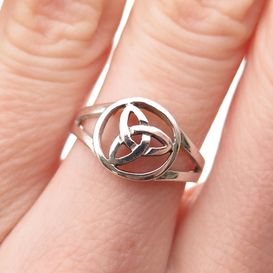 925 Sterling Silver Vintage Celtic Trinity Ring Size 6.25