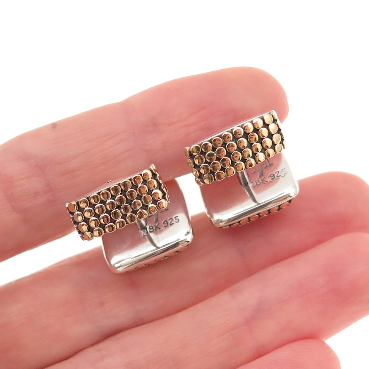 John Hardy 925 Sterling Silver 18K Gold Vintage Dotted Cufflinks (missing part)