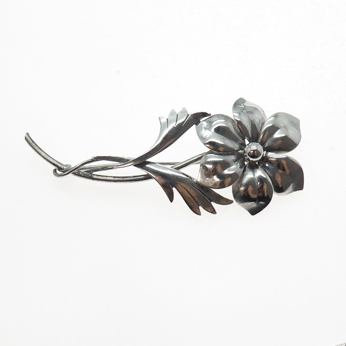 Harry S. Bick 925 Sterling Silver Antique Art Deco Flower Oxidized Pin Brooch