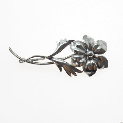 Harry S. Bick 925 Sterling Silver Antique Art Deco Flower Oxidized Pin Brooch