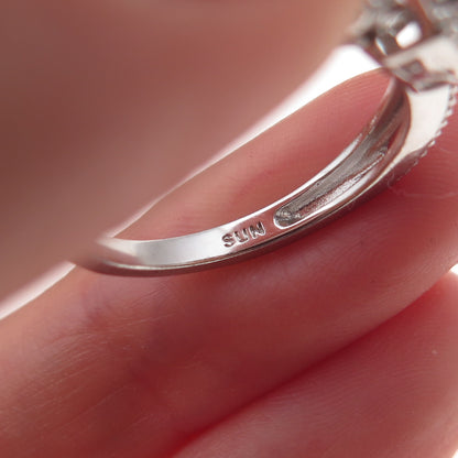 Sun 925 Sterling Silver Real Round-Cut Diamond Engagement Ring Size 7