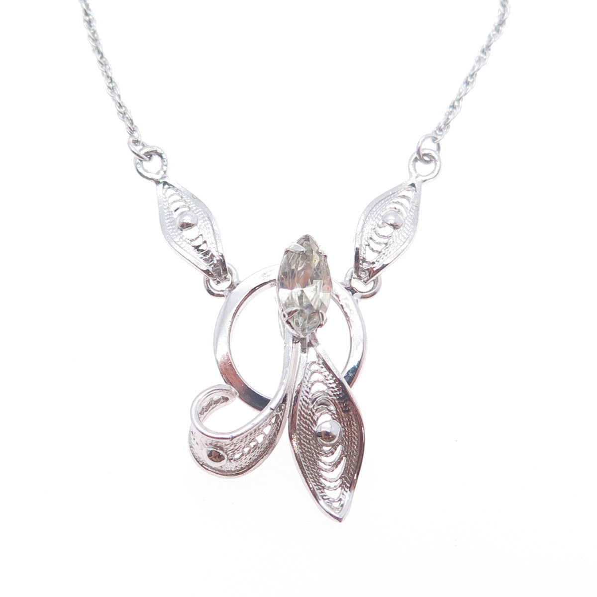 ESPO JOSEPH ESPOSITO Sterling Silver Vintage Rhinestone Filigree Necklace 16"