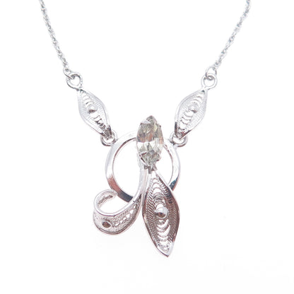 ESPO JOSEPH ESPOSITO Sterling Silver Vintage Rhinestone Filigree Necklace 16"