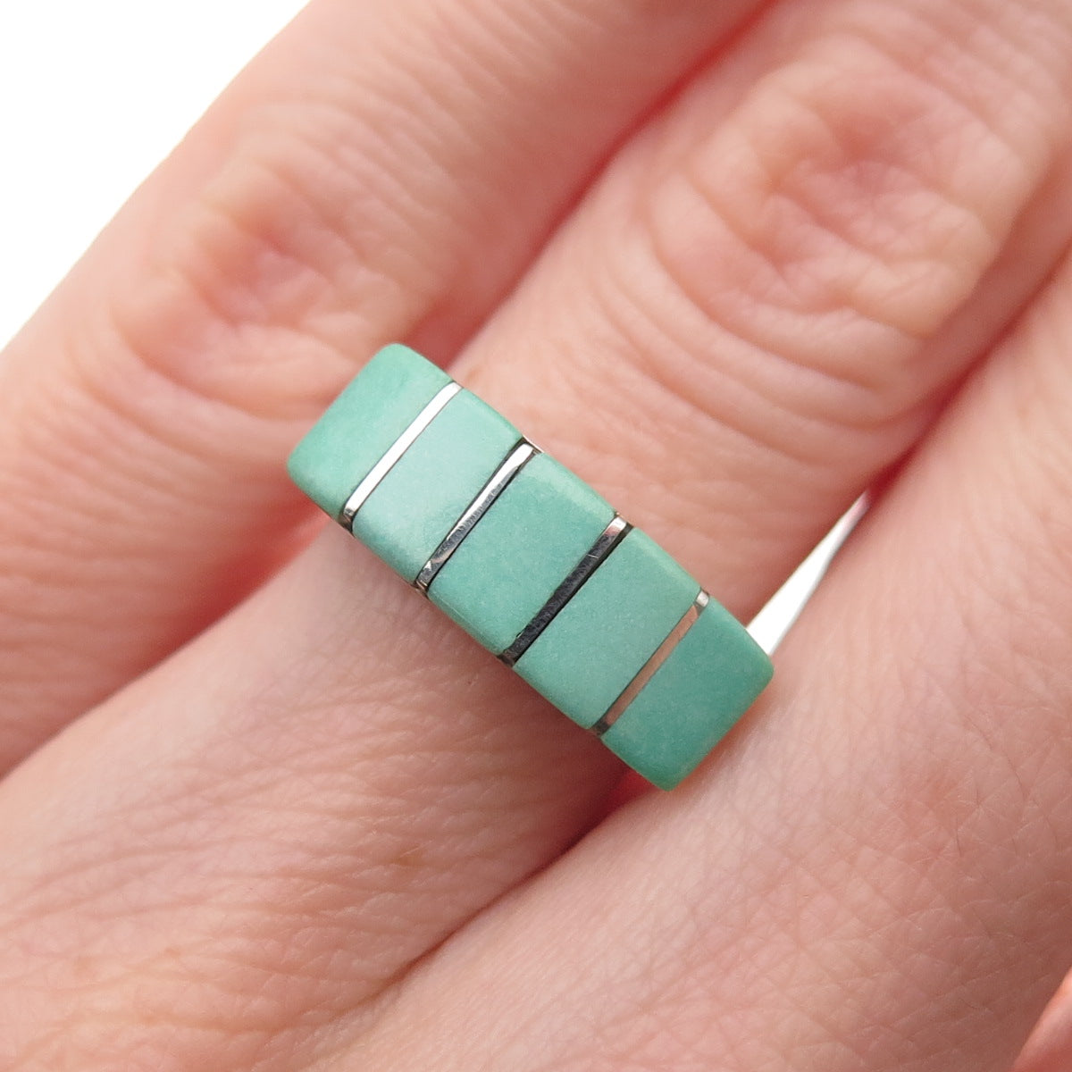 Old Pawn 925 Sterling Silver Vintage Southwestern Turquoise Ring Size 5.25