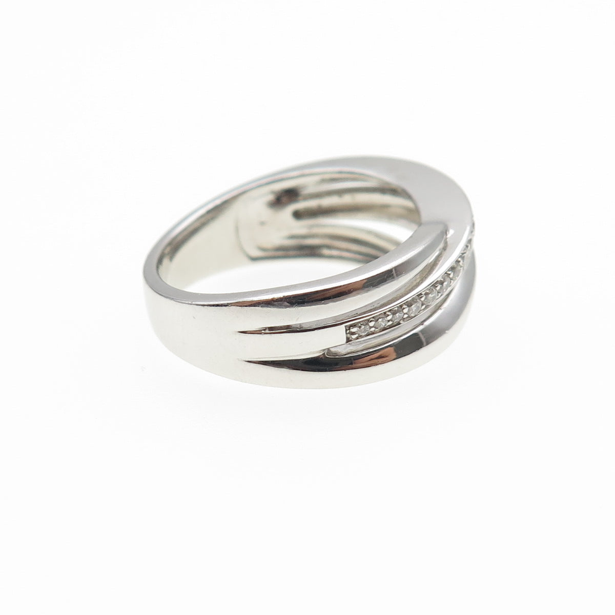 925 Sterling Silver Round-Cut C Z Crisscross Ring Size 6.5
