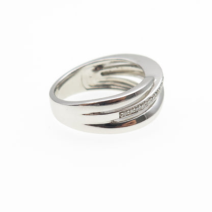 925 Sterling Silver Round-Cut C Z Crisscross Ring Size 6.5
