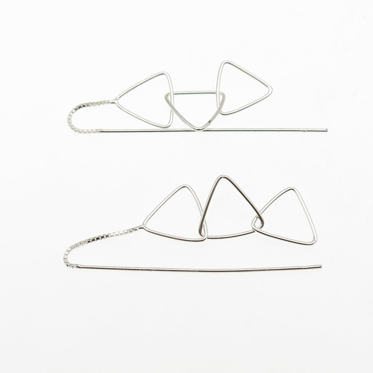 925 Sterling Silver Interlocked Triangle Link Drop Dangle Earrings