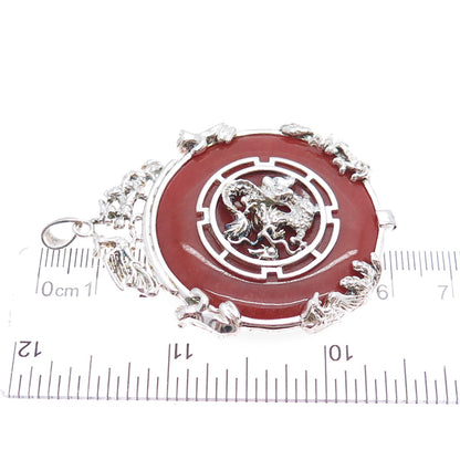 ROSS SIMONS 925 Sterling Silver Vintage Real Red Jade Royal Dragon Pendant
