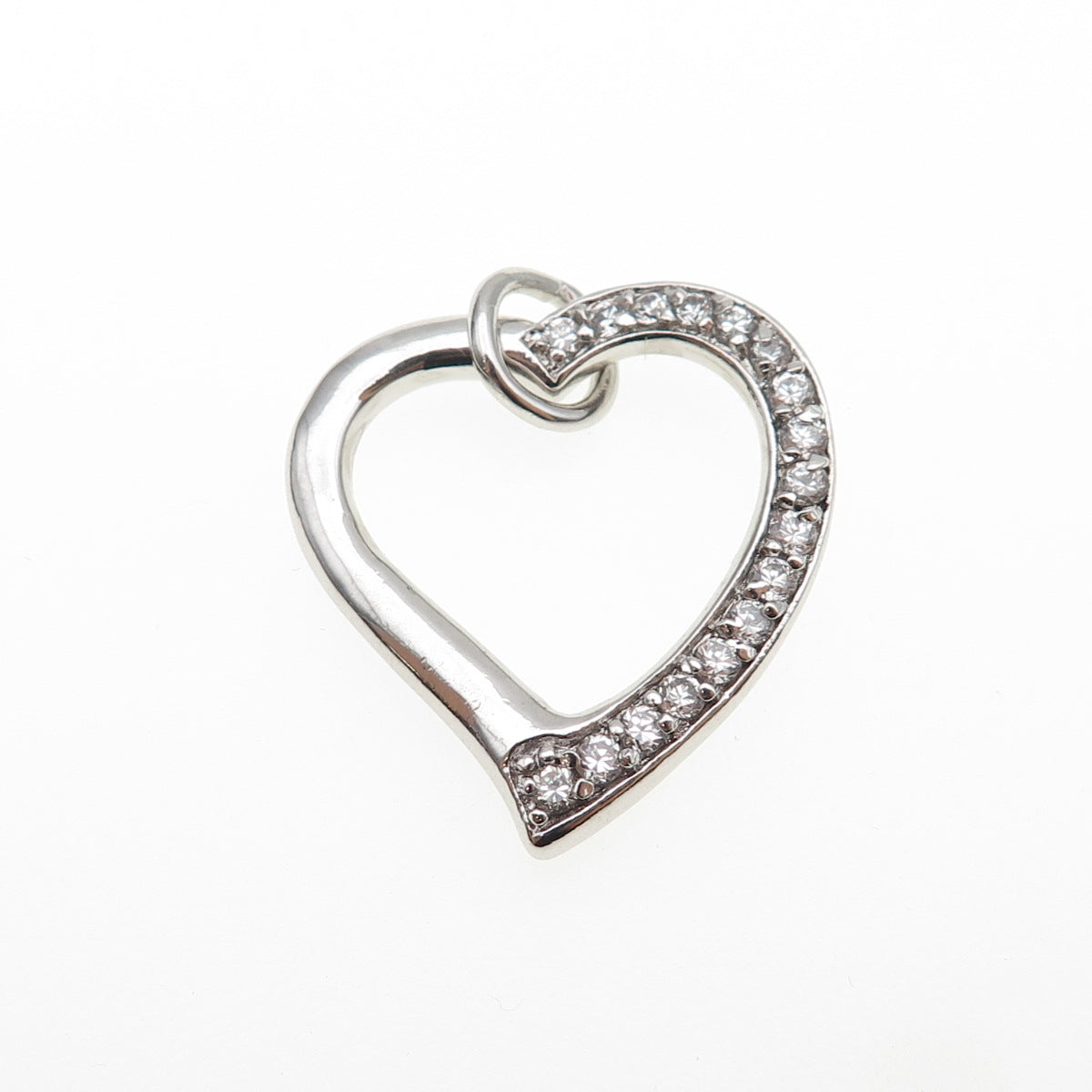 925 Sterling Silver Round-Cut C Z Heart Charm Pendant