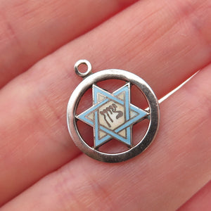 925 Sterling Silver Vintage Enamel Zion Judaica Star of David Charm Pendant