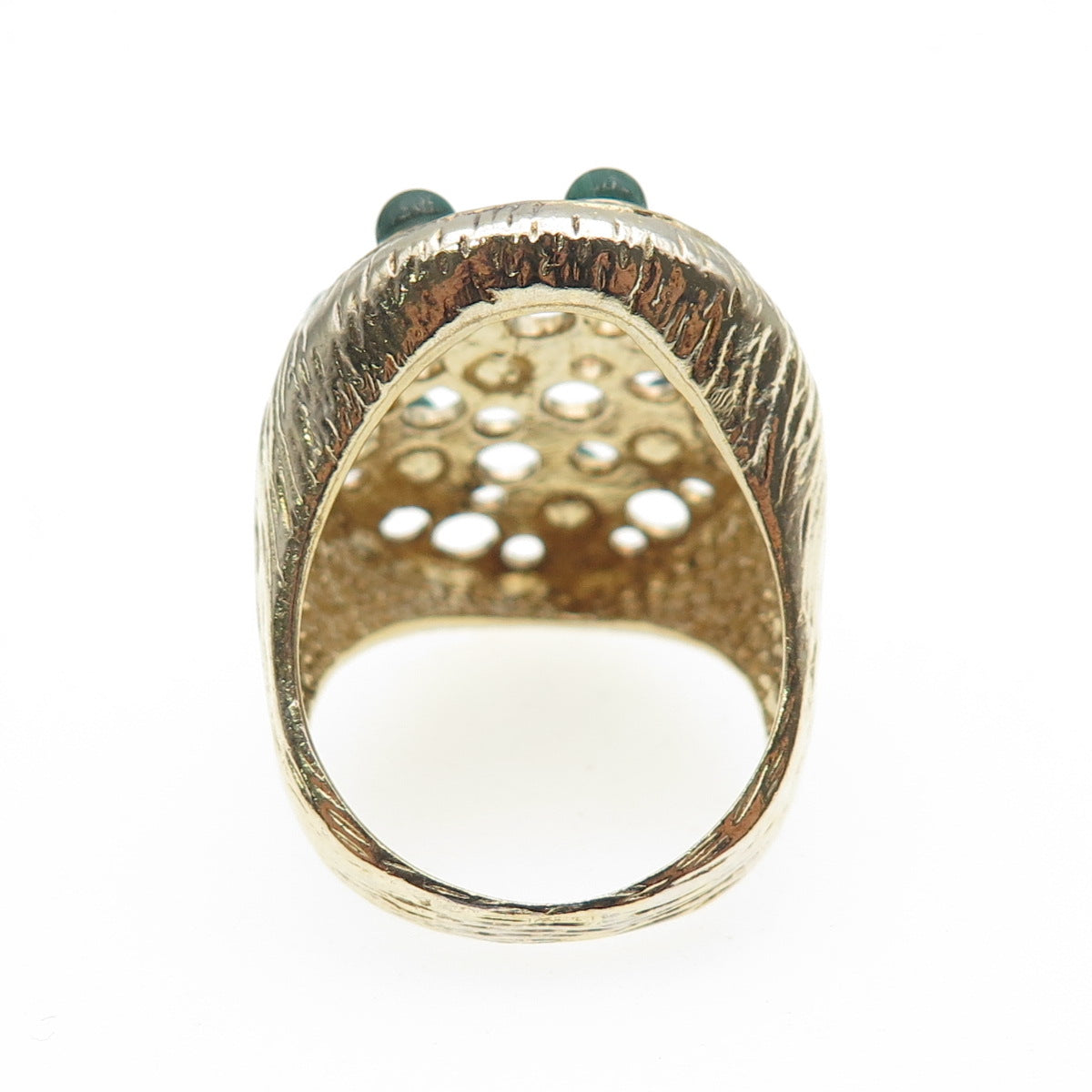 925 Sterling Silver Gold Plated Vintage Real Malachite Modernist Ring Size 10.25